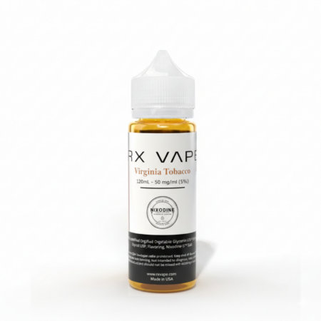 RxVape Nixodine Virginia Tobacco Nic Salt 120mL — nicotine-free vape juice with Nixodine-S and USDA Certified Organic VG